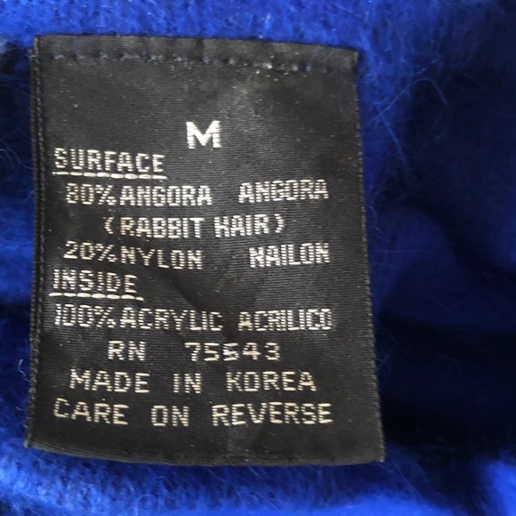 Luxurious cobalt blue angora cardigan With floral accents and blue pearl beads - Picture 6 of 6